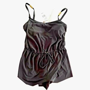 Beyond Control Blouson Romper One Piece Swimsuit, Womens 12 Black MSRP $139